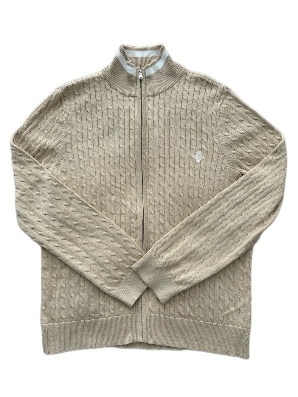 Lauren Ralph Lauren Cable Knit Full Zip Sweater Women’s XL Beige Cotton